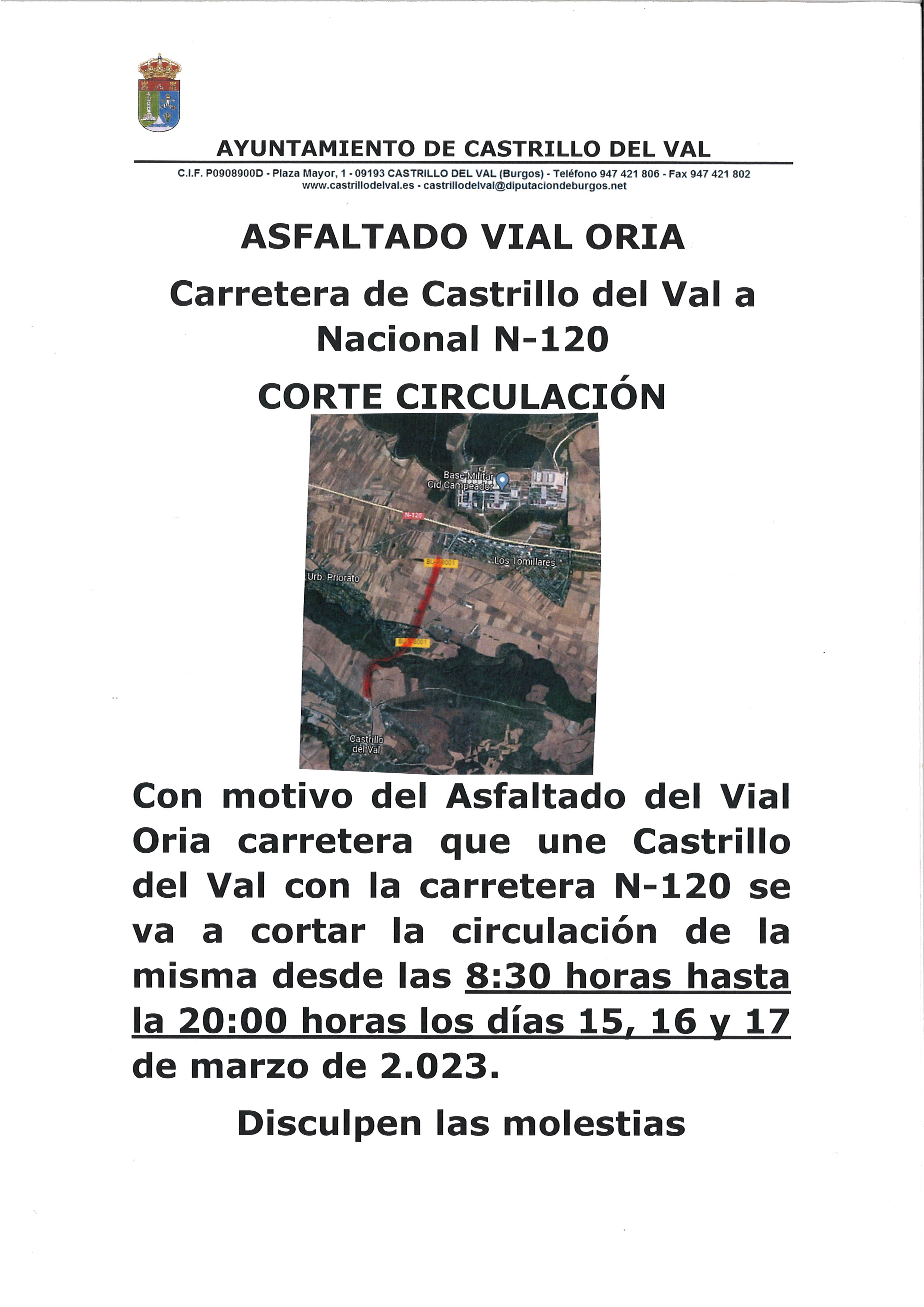 CORTES CARRETERA ORIA DE CASTRILLO DEL VAL A N-120